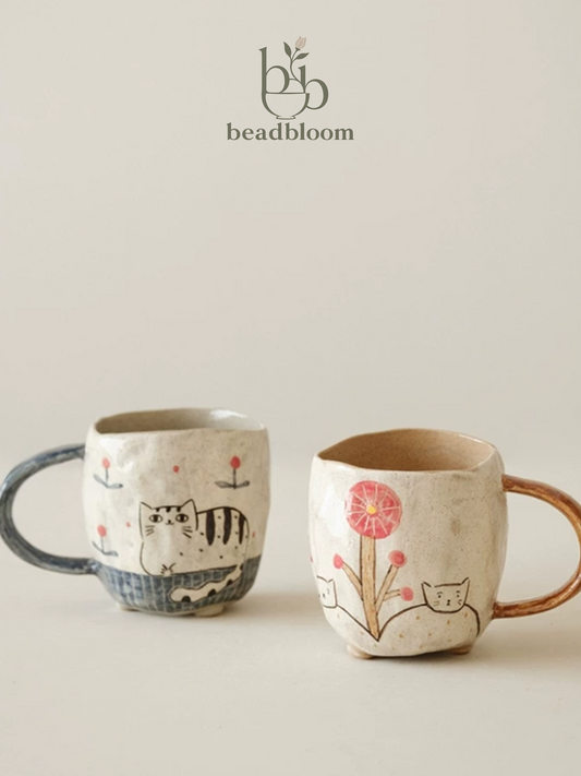 Whispering Cat Hand-Painted Milk Cup