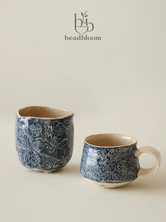 Blue Retro Glaze Morning Coffee & Breakfast Cup