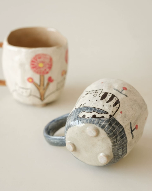 Whispering Cat Hand-Painted Milk Cup