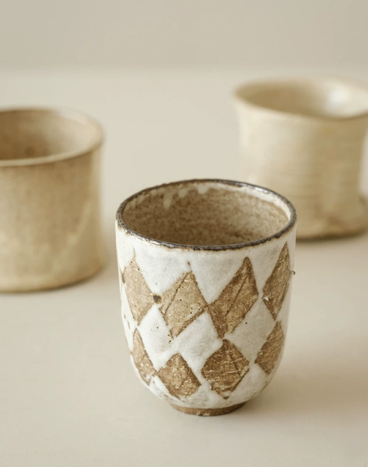 Vintage Grid Handmade Palm Grip Cup