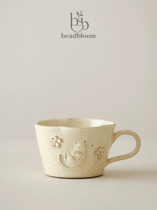 Japanese Embossed Cat Wabi Mug